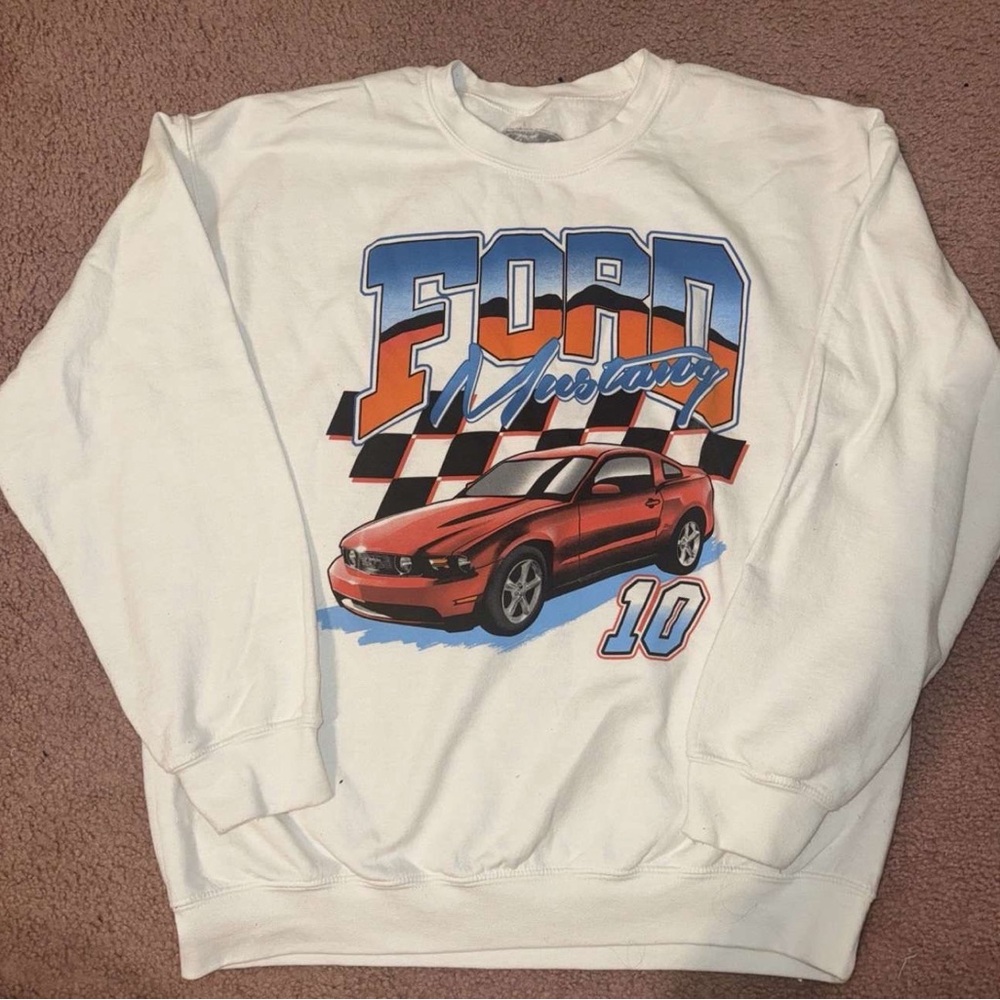 Ford White and Red Crewneck Sweater with Racing Graphic